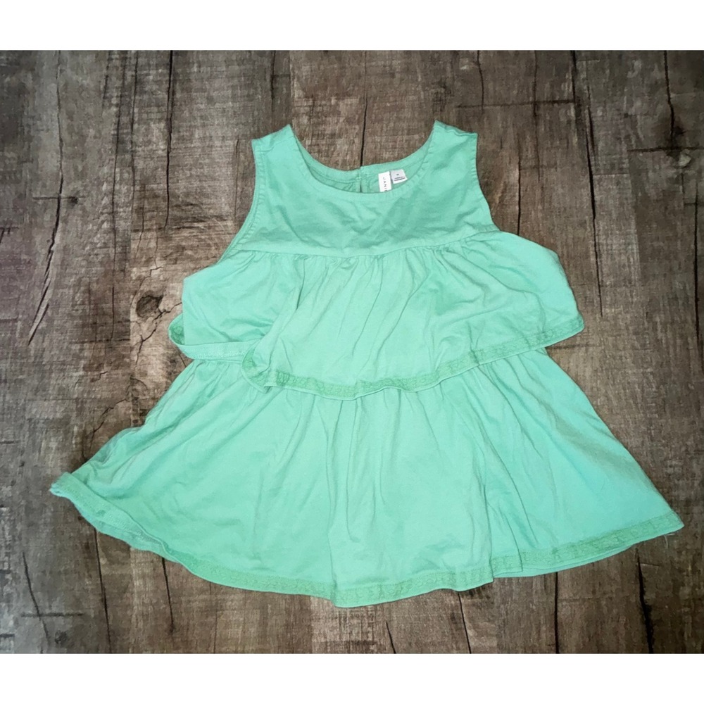 Janie and Jack Girls Mint Green Tiered Ruffle Sleeveless Cotton Top Size 10
